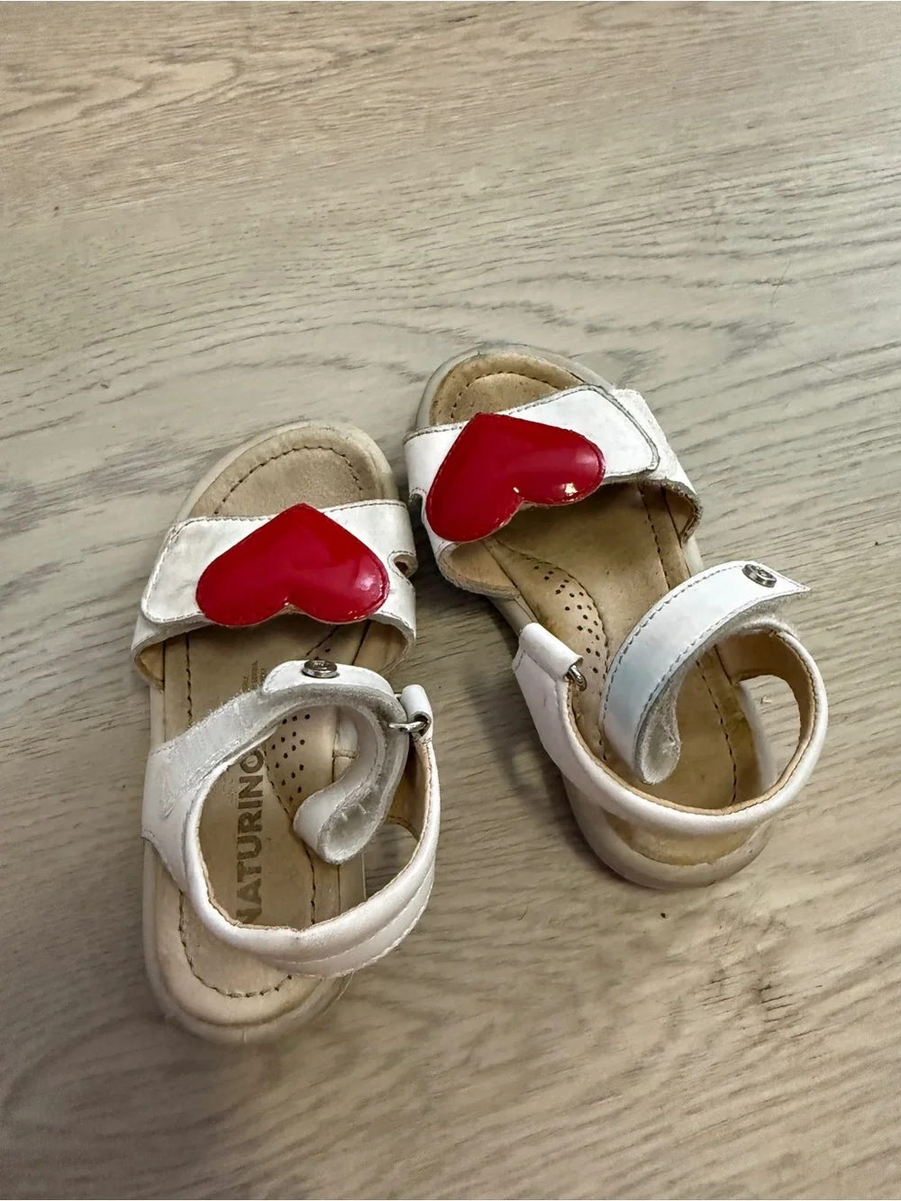 Naturino White Sandals with Red Heart Accent